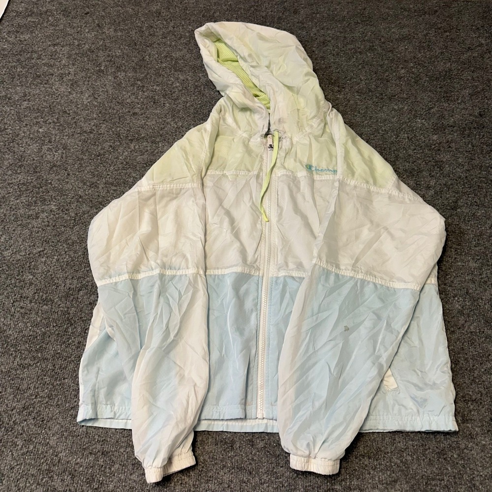 Champion Windbreaker Jacket Womens Size L Pastel Colorblock Hooded Full Zip Mesh